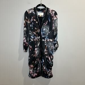 Anthropologie Leifsdottir Silk Multicolor Long Sleeve Dress Size 4 V Neck Button